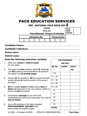 pace pre ple mock 2026 set 4 english paper