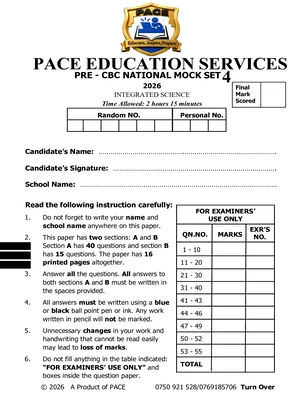 pace pre ple mock 2026 set 4 science paper