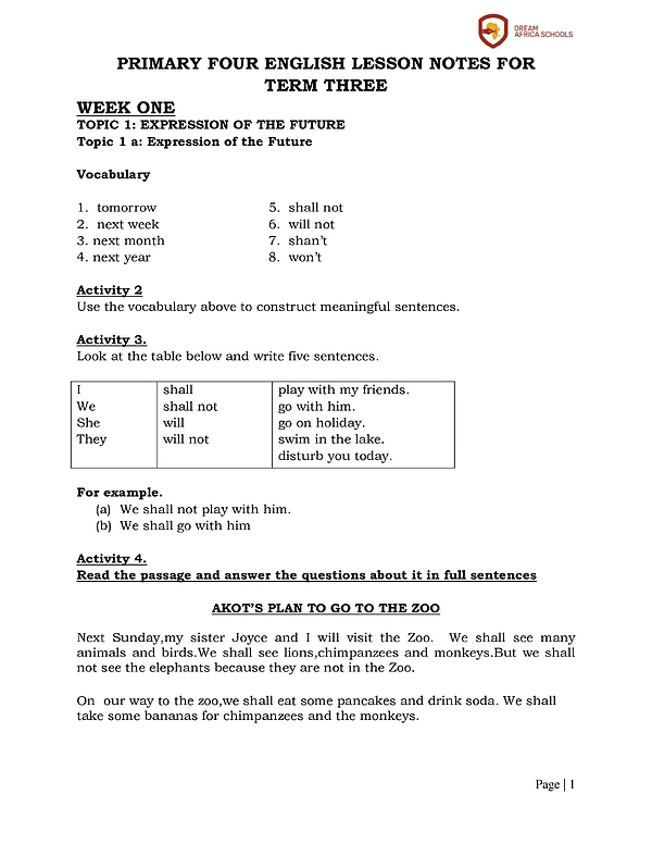 P.4 ENG and SST Lesson Notes Term 3