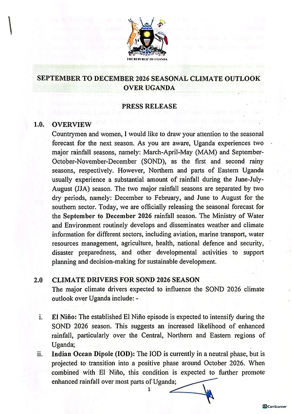 weather forecast for uganda from september to december 2026