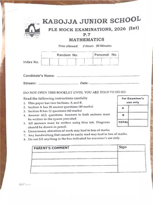 Kabojja Junior PLE Mock 2026 Papers All Subjects Full Set