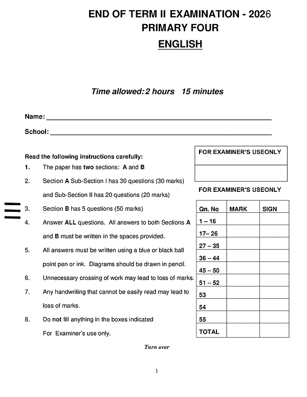P.4 ENG End of Term 2 Paper