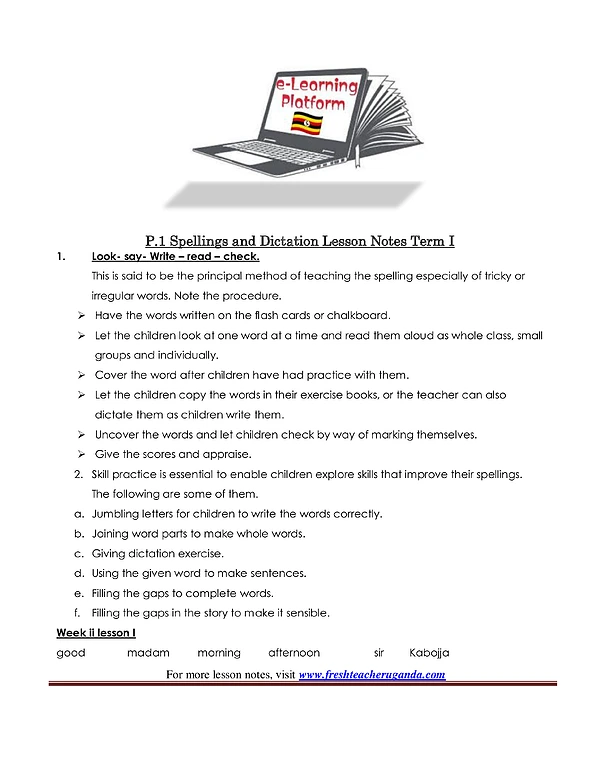 P.1 Spellings and Dictation Term Ii
