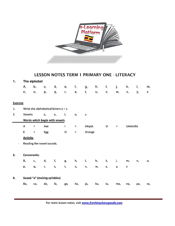P.1 Lesson Notes Term 1