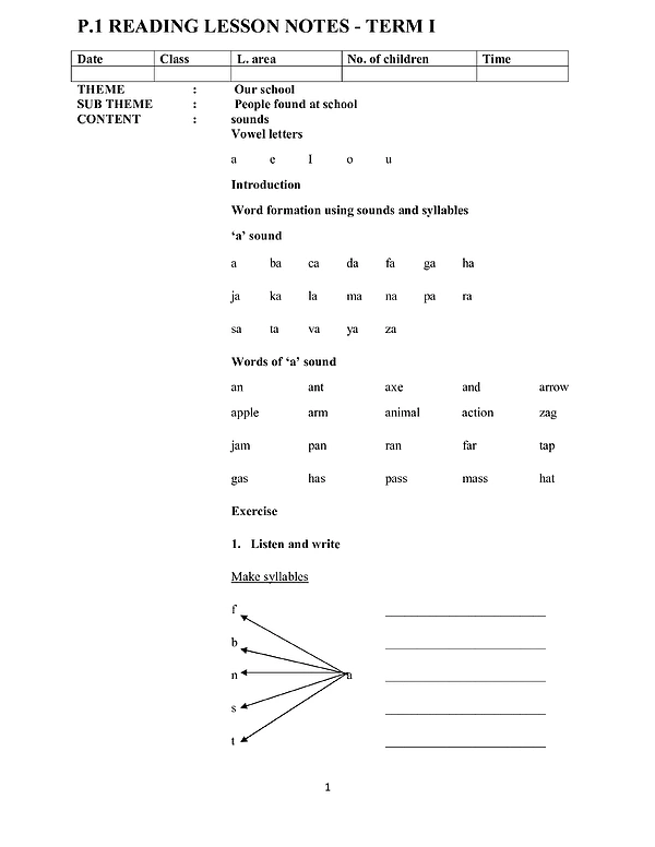 P.1 R.e Lesson Notes Term I