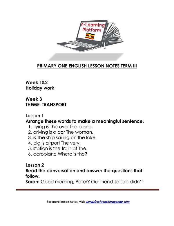 P.1 English and Comprehension Notes Term