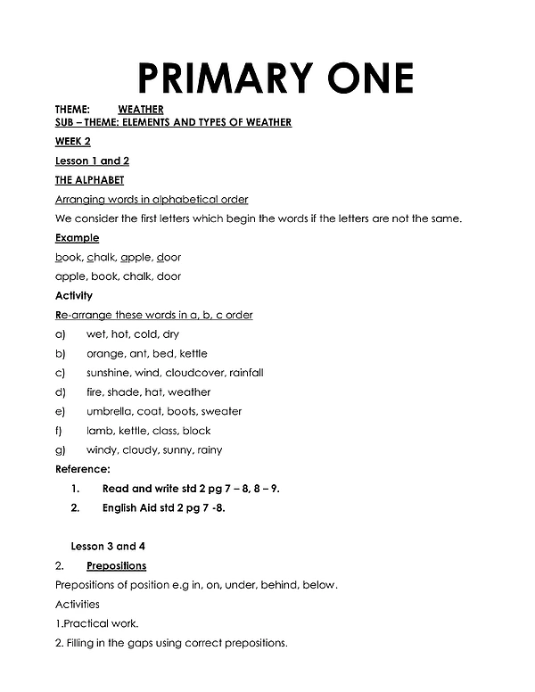 P.1 Primary One ENG Lesson Notes Teacher - Fresh Teacher