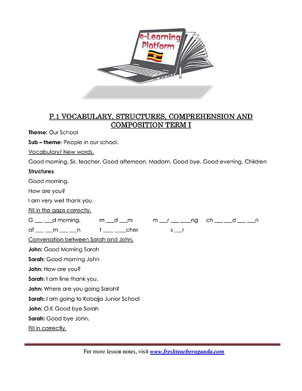 P.1 English Term I Notes
