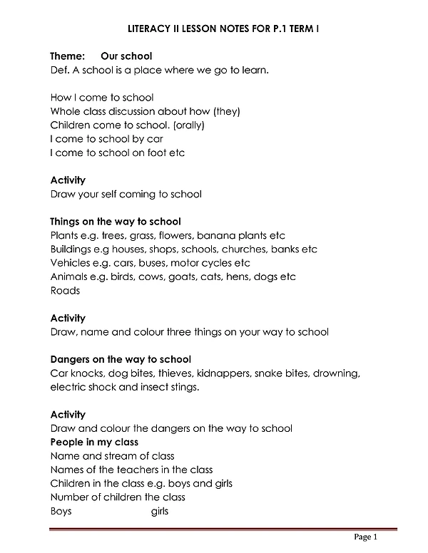 Primary One Literacy Two Notes