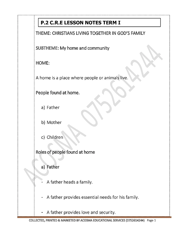 Primary Two Religious Notes