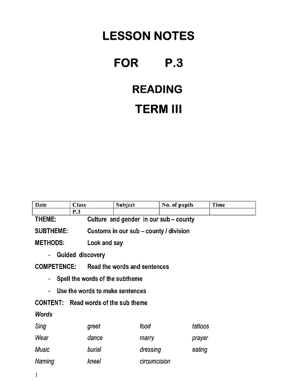 p.3 reading lesson notes term iii