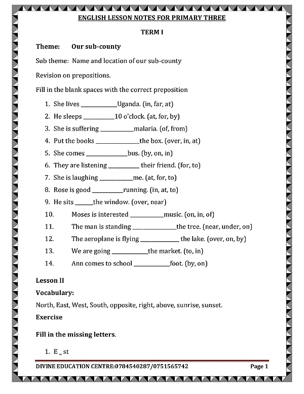 P 3 English Lesson Notes for Primary Three 034306