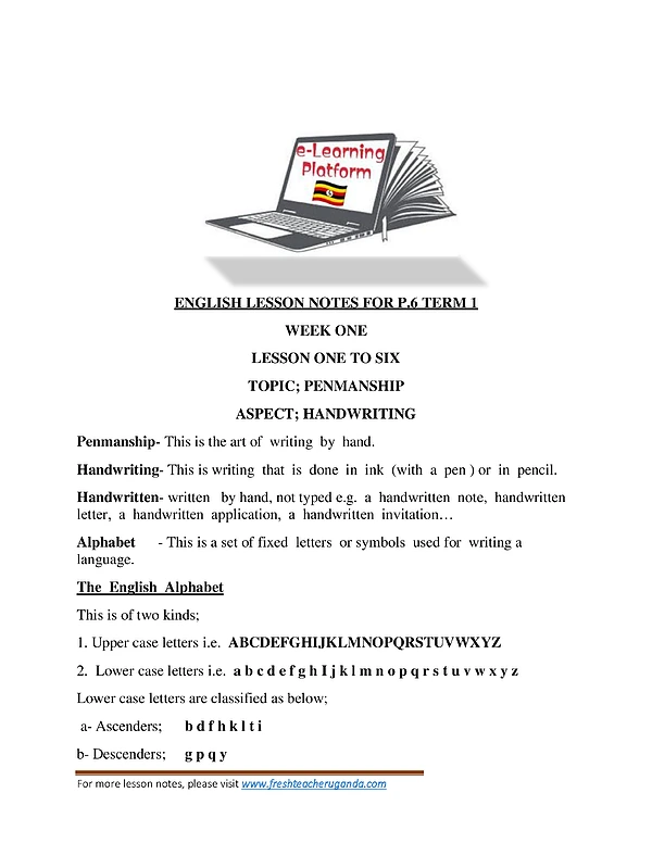 P.6 English Lesson Notes Term One
