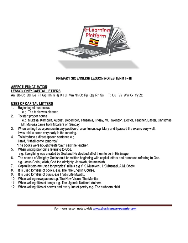 P6 English Lesson Notes Term I Iii
