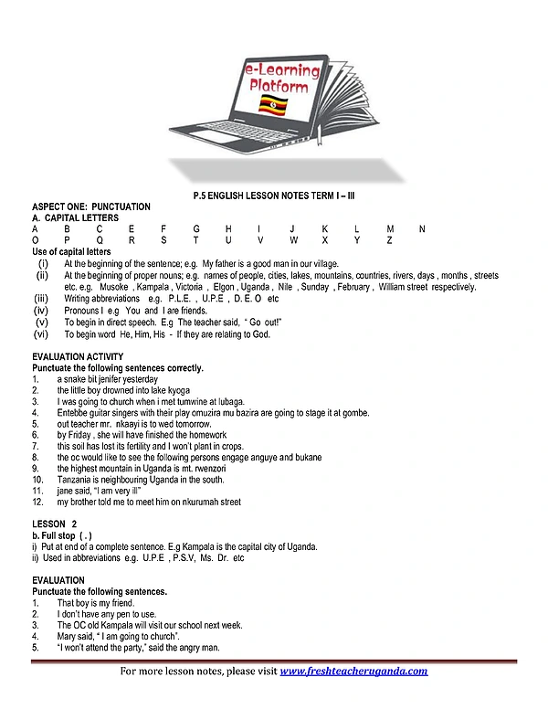 p.5 english lesson notes terms i iii