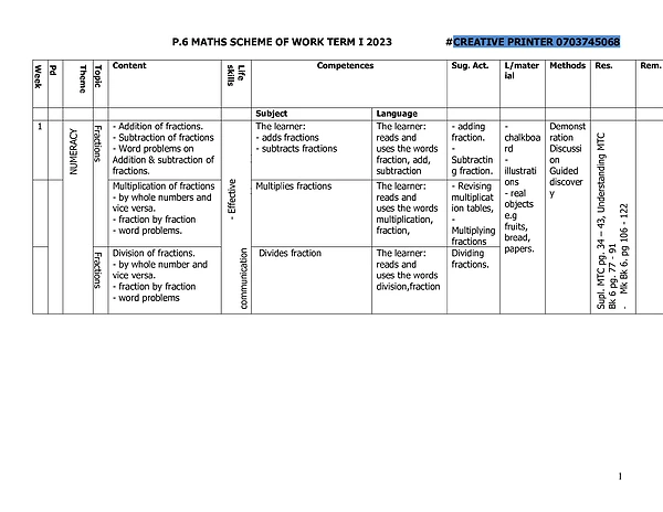 p.6 maths thematic schemeii&iii