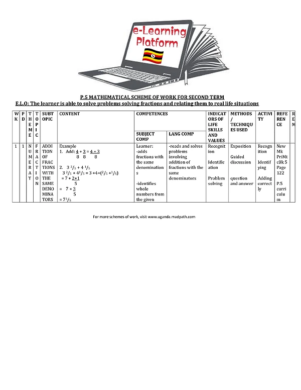 P.5 Math Scheme of Work Term 2