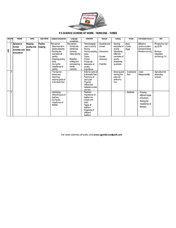 P.5 Scie Scheme of Work Term 1