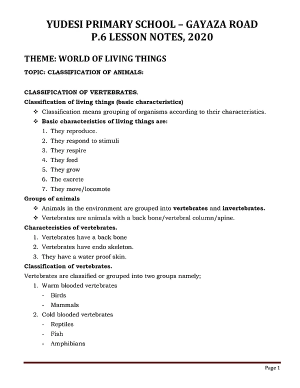 P.6 Science Lesson Notes Term One - Fresh Teacher's Library
