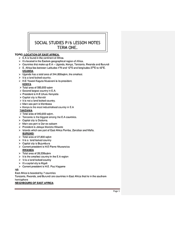 Social Studies P 6 Lesson Notes