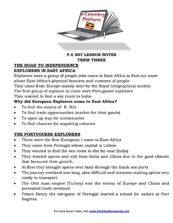 P.6 SST Lesson Notes Term Iii