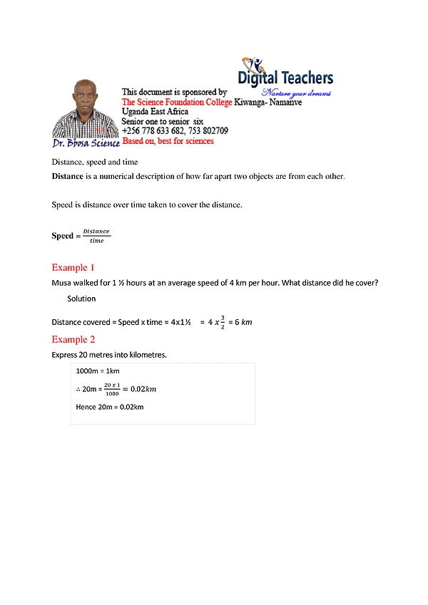 Speed and Distance Upper Primary