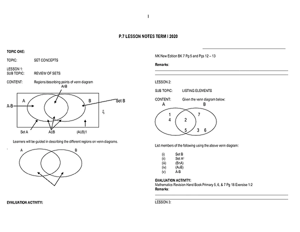 P.7 Lesson Notes Maths - Fresh Teacher's Library