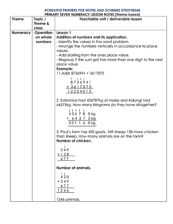 P.7 Math Operation on Whole Number Lesson Notes