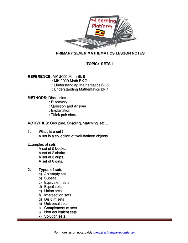 P.7 Notes Mathematics - Fresh Teacher