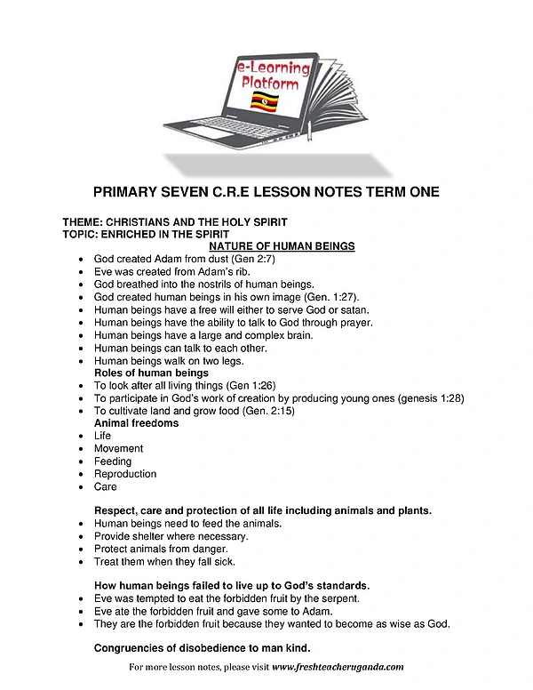 P.7 C.r.e Lesson Notes