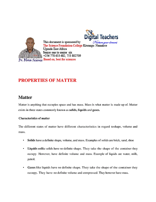 Properties of Matter Upper Primary