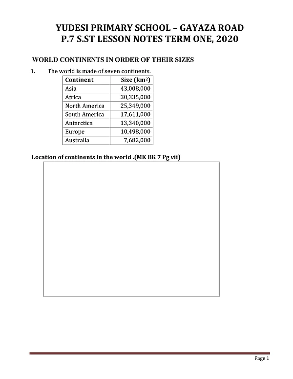 P.7 SST Lesson Notes Term One