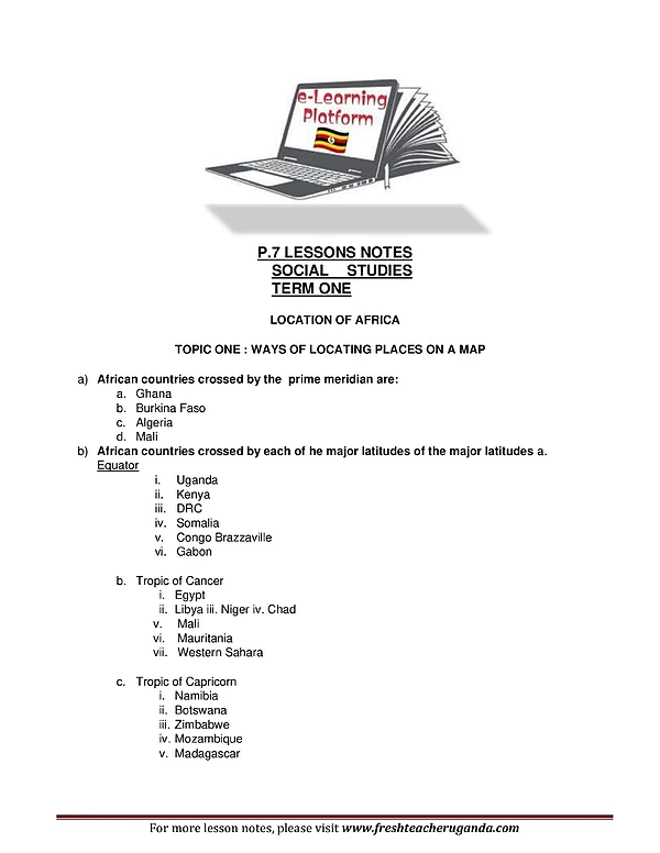 P.7 Term One Lesson Notes SST p.7