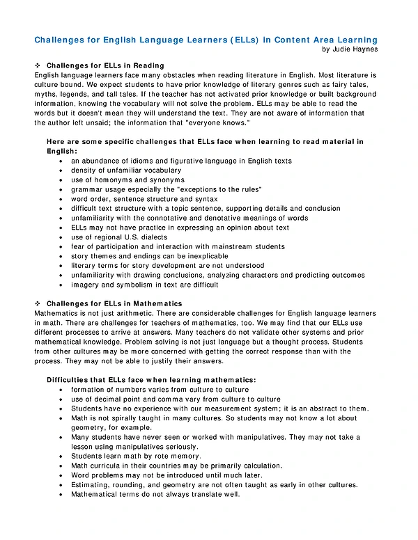 Challenges Tips for English Language Learners