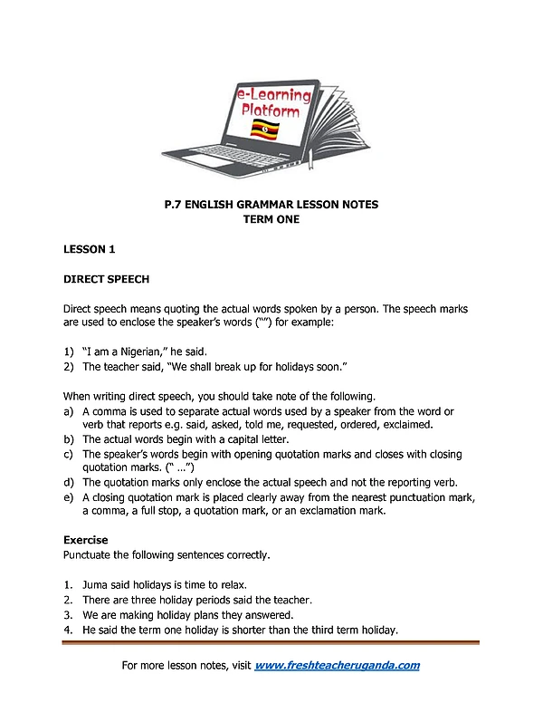 P.7 Grammar Lesson Notes