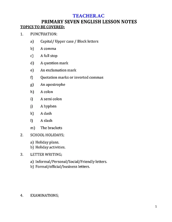P.7 Best English Lesson Notes Term One Teacher.ac 063608 - Fresh Teacher