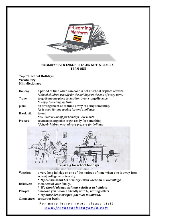 P.7 English Lesson Notes Term
