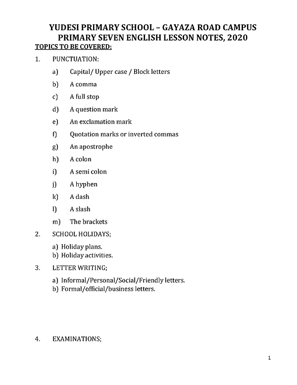 P7 English Lesson Notes Term One - Fresh Teacher
