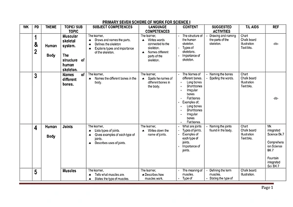 P.7 Primary Seven Sci Scheme of Work Teacher