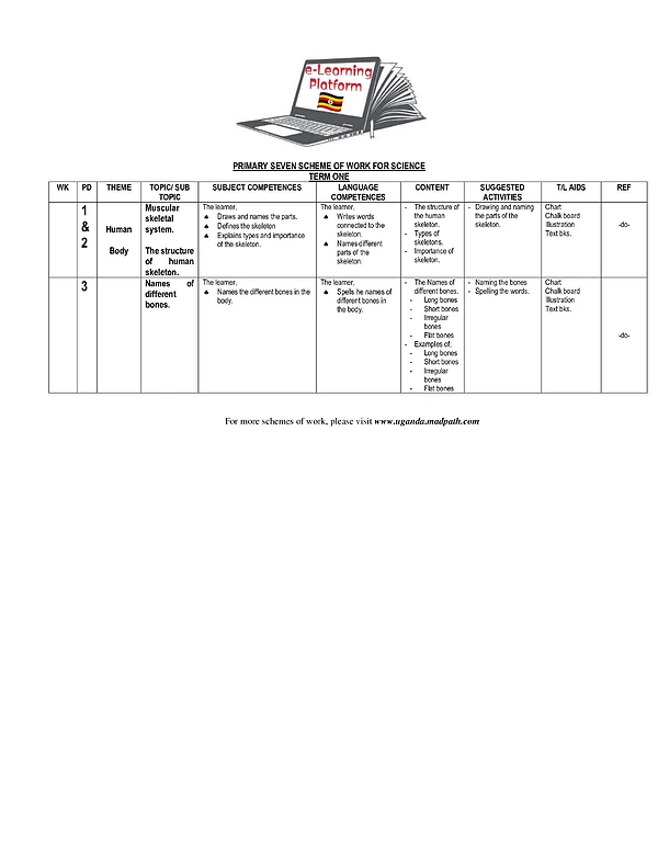P.7 Scheme of Work for Science Term 1