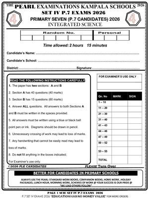 pearl p7 pre ple 2026 set 4 science paper