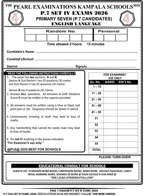 pearl p7 pre ple 2026 set 4 english paper