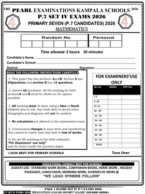 pearl p7 pre ple 2026 set 4 mathematics paper