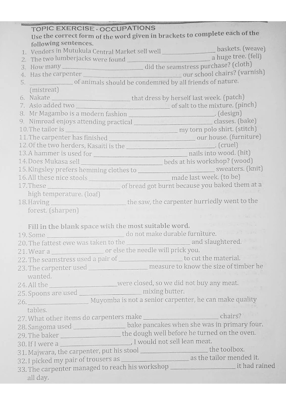 english revision questions on occupations