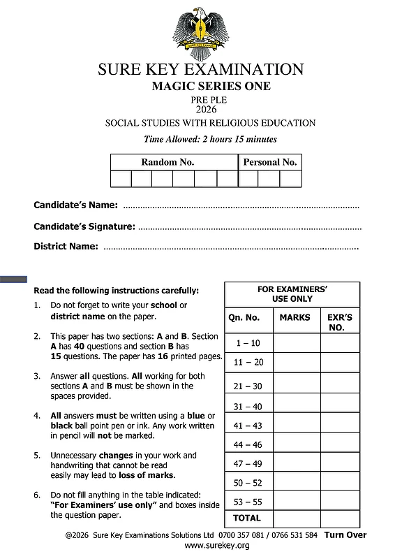 sure key pre ple 2026 magic set 1 social studies paper