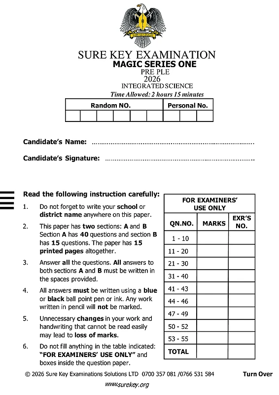 sure key pre ple 2026 magic set 1 science paper