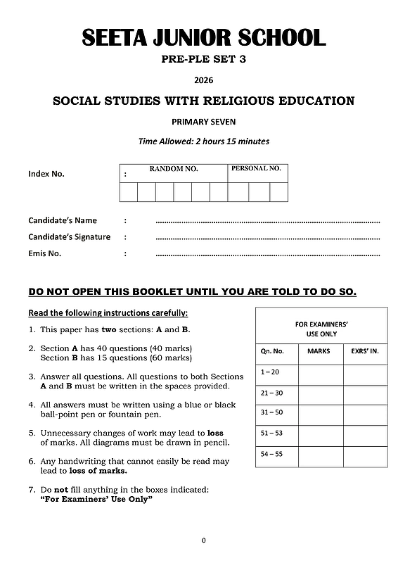 P.7 SST Pre PLE Set 3