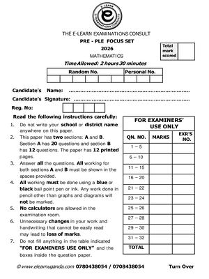 e learn pre ple 2026 focus set mathematics paper