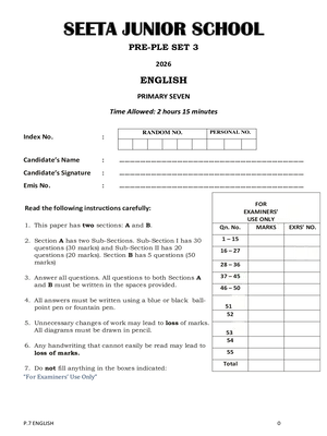 seeta junior pre ple 2026 set 3 english paper