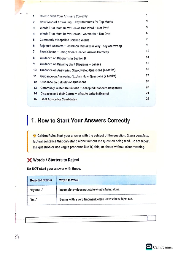 sipro work shop science guide with common mistakes and ways of answering questions
